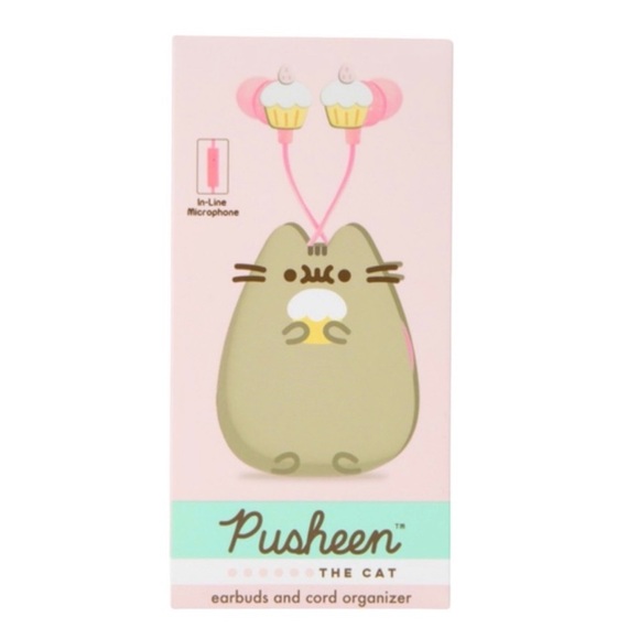 Pusheen the Cat Wired Earbuds Kawaii Pink Gray Headphones NIB New In Box - Picture 6 of 7